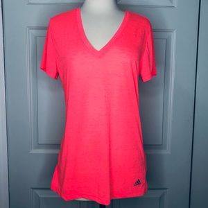 Adidas Active Wear V Neck Short Sleeves Tee Size M Red Pink